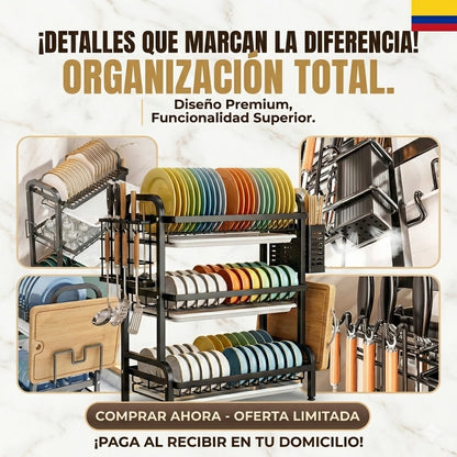 SUPER PROMO! Escurridor Platos e organizador 3 Niveles en Acero Inoxidable.